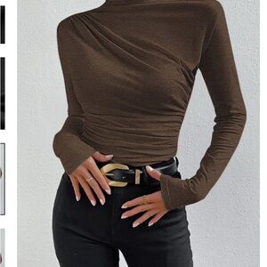 Elegant Brown Long Sleeve Top